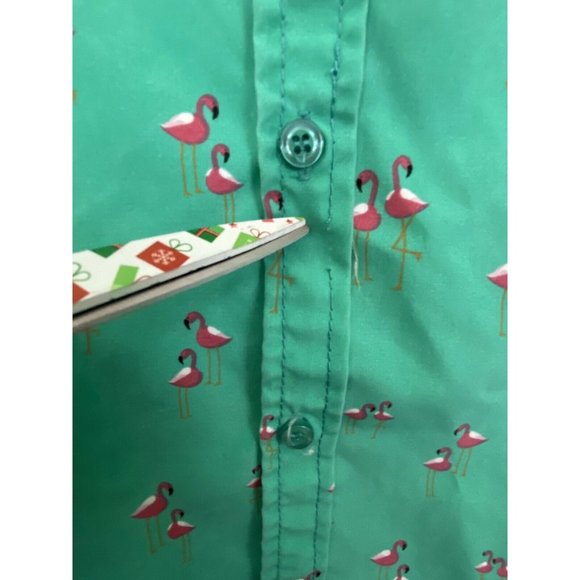 Ingear Resort Mens Shirt Size Large Green Pink Flamingo Short Sleeve Button Up - Picture 7 of 9